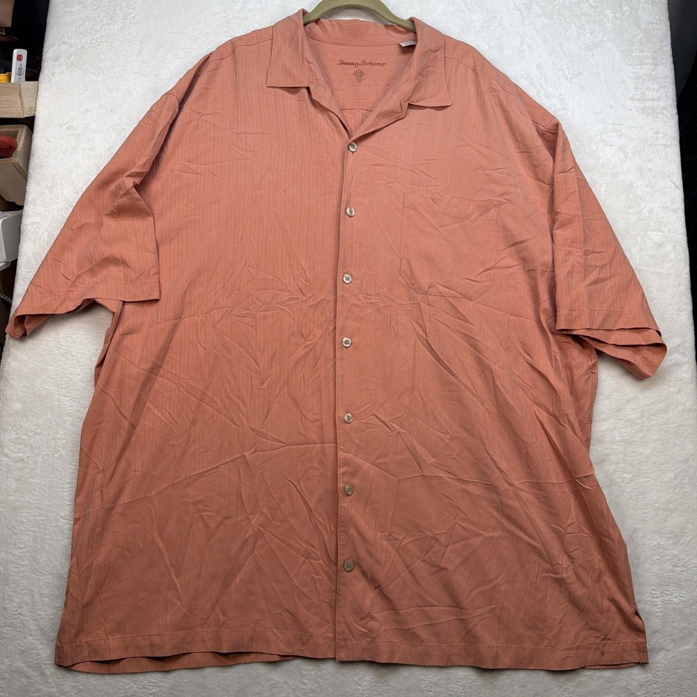Tommy Bahama Silk Camp Shirt Mens 3XT Big Tall Orange Short Sleeve Resort